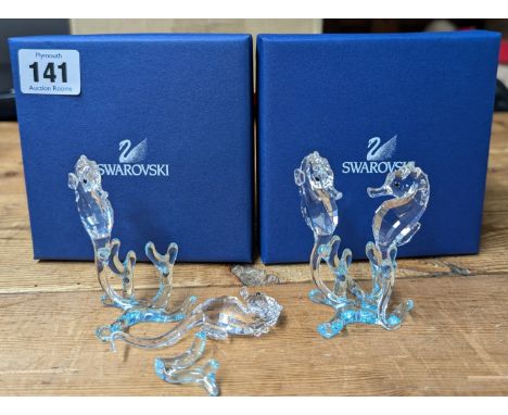 Swarovski Crystal Glass, 'Aquatic Worlds' - 'Seahorses', boxed. (2) (one seahorse detached on one piece and part of coral bro