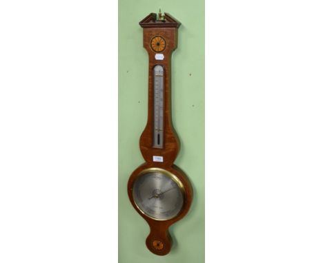 An inlaid mahogany wheel barometer bearing name Negretti and Zambra 