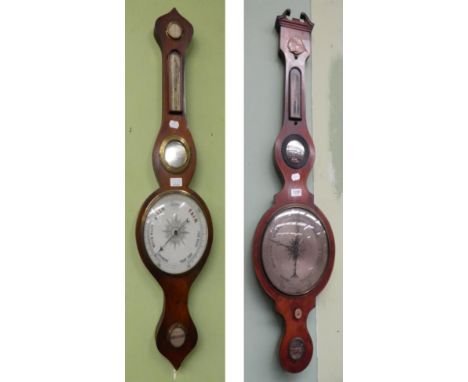 An early 19th century mahogany wheel barometer, spirit level dial signed Alexander Hexham; together with a rosewood wheel bar