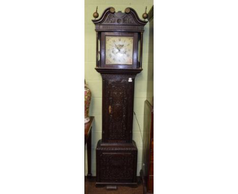 A 19th century thirty-hour carved oak longcase clock, painted white dial, later carved case&nbsp;