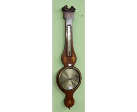 An early 19th century mahogany shell inlaid wheel barometer, signed B. Mazzuchi &amp; Co, Gloucester