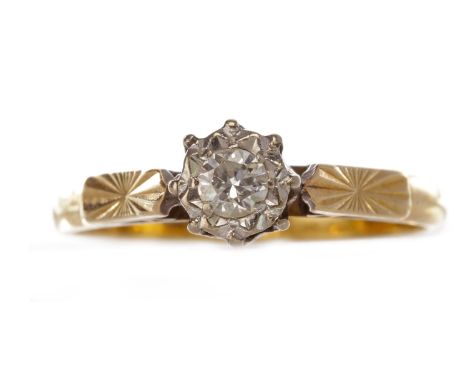 1970S DIAMOND SOLITAIRE RING, with an illusion set round brilliant cut diamond of approximately 0.10 carats, on engraved shou