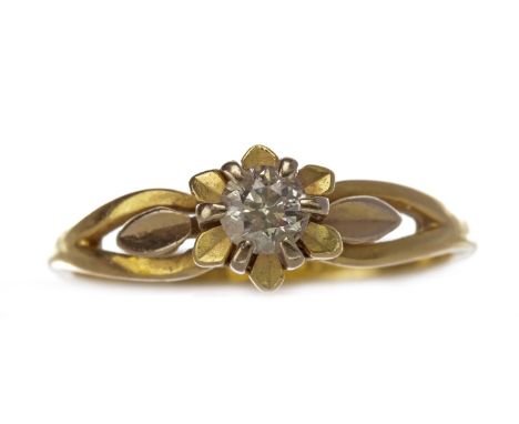 MID TWENTIETH CENTURY DIAMOND SINGLE STONE RING, the round brilliant cut stone of approximately 0.25 carats, set to a floral 