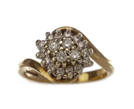 DIAMOND CLUSTER RING, the round brilliant cut diamonds totalling approximately 0.50 carats overall, in a twist setting, in ni