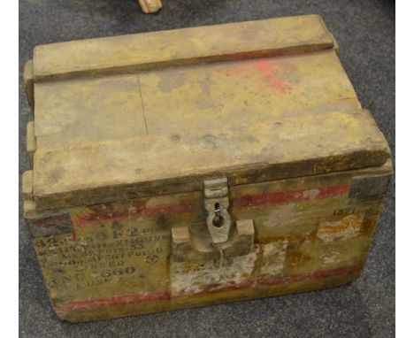 A Military ammunition box, stamped to sides.  