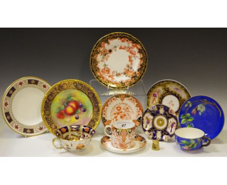Decorative Ceramics - a Royal Worcester relief moulded tea cup and saucer, blue ground, printed marks; a painted Blush Ivory 