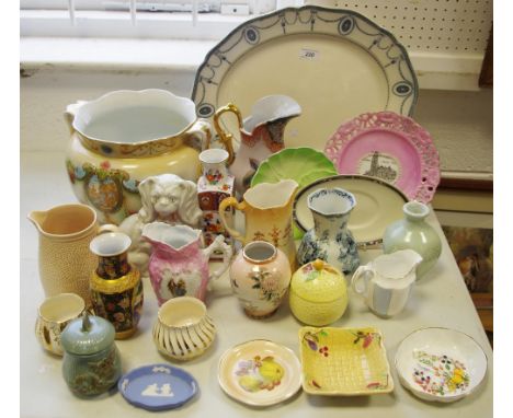 Ceramics - Royal Doulton Countess meat plate; Wedgwood jasperware pin dish; Sylvac pickle jar; Staffordshire mantel dog; Crow