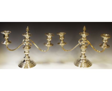 A pair of EPNS three light two branch table candelabra