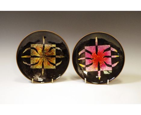 A pair of Arvid J Norendal, Norway, copper and enamel plates, 14.5cm diam