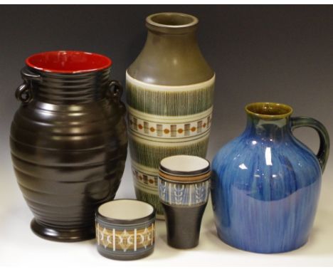 Decorative Ceramics - A Langley vase; an Amberside Pottery beaker, another bowl; a Bourne Denby electric blue jug, impressed 