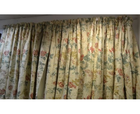 Five pairs of lined and interlined curtains decorated in printed wild flower 