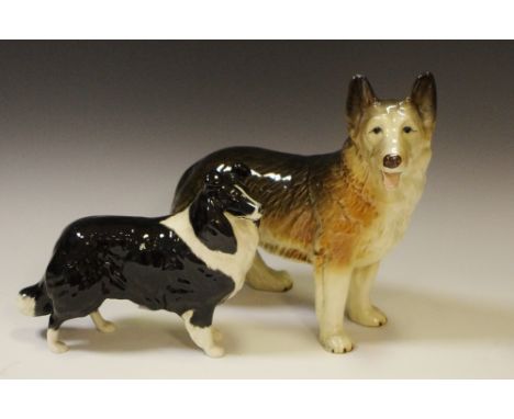 A Beswick Border Collie, in black and white, printed marks to front paws; a Melba Alsatian (2) 