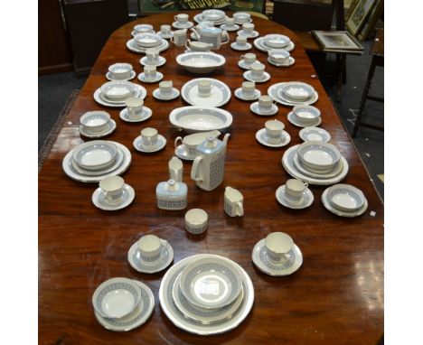 A Comprehensive Royal Doulton Counterpoint pattern dinner, tea and coffee service, settings comprising twelve dinner plates, 