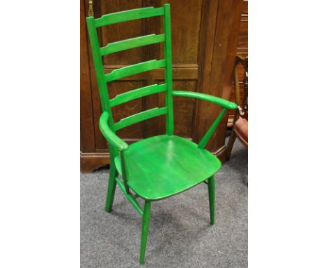 An unusual green Ercol ladder back chair.