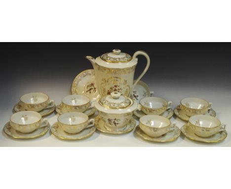Decorative Ceramics - A Veritable Porcelain de Limoge tea service, comprising  teapot, twin handled sucrier, ten cups and sau