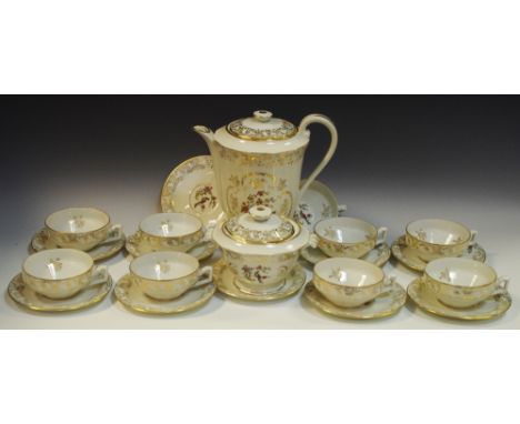 Decorative Ceramics - A Veritable Porcelain de Limoge tea service, comprising  teapot, twin handled sucrier, ten cups and sau