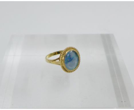 9 carat gold opal set dress ring, UK ring size O