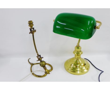 Arts &amp; Crafts adjustable brass desk / wall light fitting, stamped Benson, 30cm long excluding light fitting, together wit