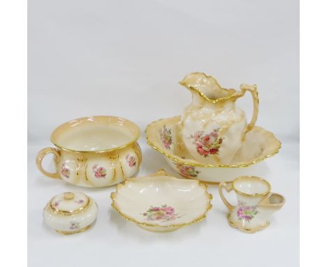 Modern six part pottery wash set comprising basin, ewer, chamber pot, etc. (6) 