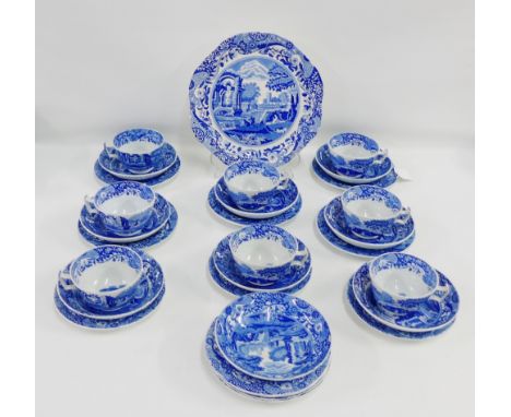 Copeland Spode's blue and white Italian table wares to include eight cups, nine saucers, twelve side plates and a sandwich pl