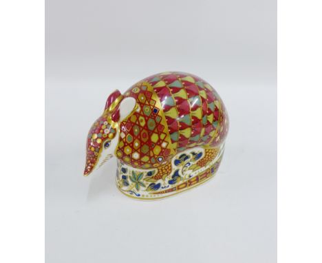 Royal Crown Derby Imari Armadillo paperweight, with silver stopper, printed backstamps and date code for 1996, 9cm high