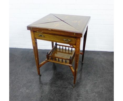 Mahogany and inlaid envelope card table, on tapering legs, 76 x 58cm 