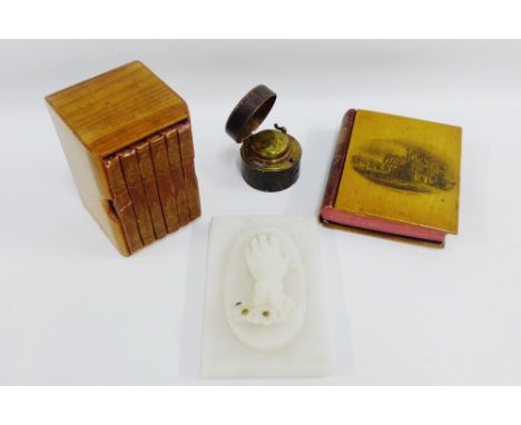 Collection of miniature Poetical Works, Volumes I - VI, in a small wooden case, together with a Mauchline ware Birthday Chime