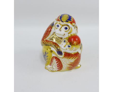 Royal Crown Derby Imari Monkey paperweight, with gold stopper, printed backstamp and date code LV for 1992, 10cm high 