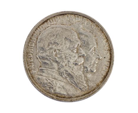   Deutsches Kaiserreich / Baden - 5 Mark 1906, Goldene Hochzeit   von Friedrich und Luise, ss. etwas Randfehler.    | German 