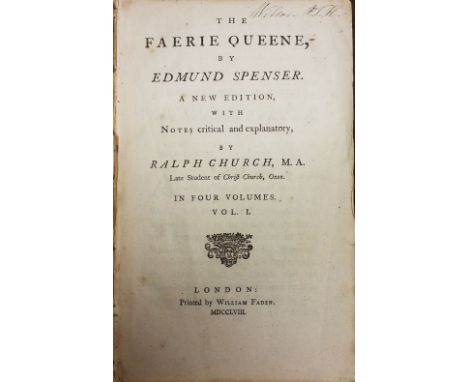 Spencer (Edmund). The Faerie Queene, 4 volumes, new edition, London: printed by William Faden, 1758, period inscriptions to h