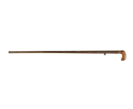 Victorian Days Patent underhammer walking stick gun, approx ½ bore, round steel 33" barrel marked 'Days Patent JR', brass pla