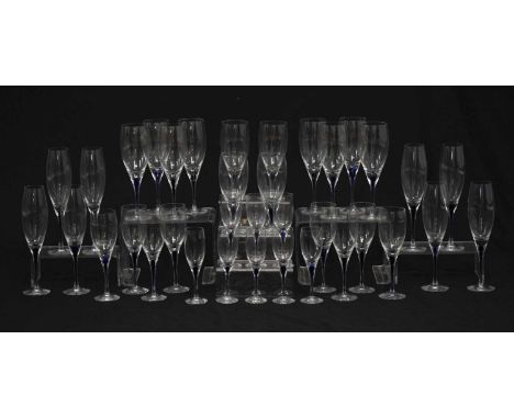 Erika Lagerbielkeart for Orrefors, Sweden - Part suite of 'Intermezzo' drinking glasses, designed 1985, each with cobalt blue