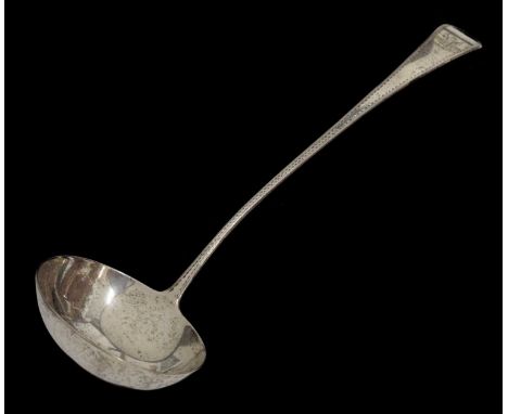 George III silver Old English pattern soup or punch ladle with bright-cut decoration, sponsor's mark of Richard Crossley, Lon