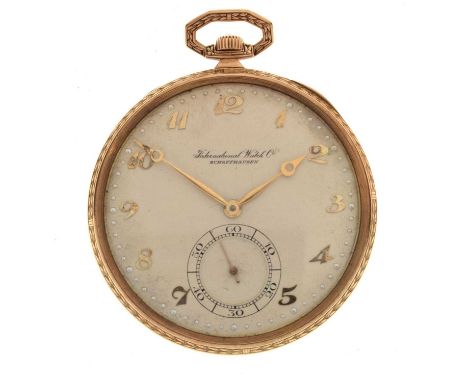 IWC - Early 20th century gentleman's International Watch Company 14K open-face pocket watch, the off-white dial with applied 