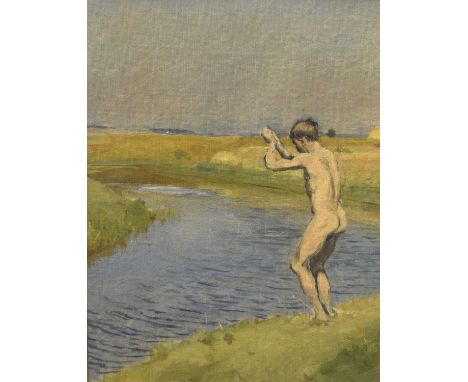 Harold John Wilde Gilman, (Rode, Somerset 1876 - London 1919) - Oil on board - 'Artist's brother bathing', a young naked boy 
