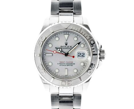 Rolex - Gentleman's Yacht-Master stainless steel bracelet watch, ref. 16622, the platinum-coloured dial with luminous dot hou