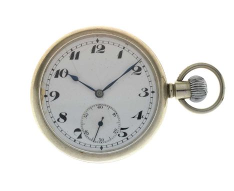 Early 20th century Great Western Railway (GWR) silver plated open-face pocket watch, the white enamel Arabic dial with second