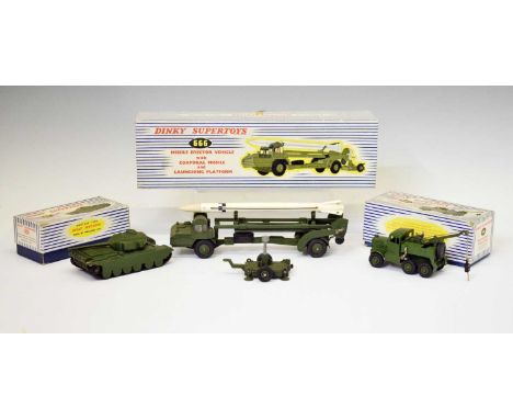 Dinky Supertoys - Three boxed military themed diecast model vehicles comprising; 666 'Missile Erector Vehicle with Corporal M
