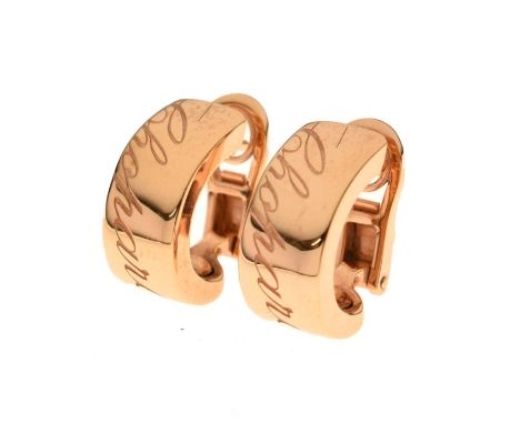 Chopard - Pair of 18ct rose gold Chopardissimo hoop earrings, signed and numbered 837031, boxed, and with certificate of orig