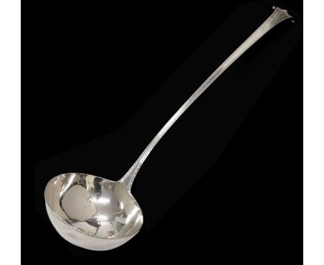 George III silver Onslow pattern soup or punch ladle with bright-cut decoration, sponsor's mark indistinct, London 1780, 35cm