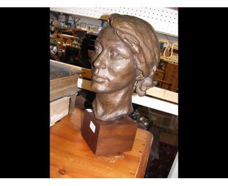 MARCUS KAYE '67, member of The Society of Portrait Sculptors - bronzed composition female bust - 30cms, mounted on plinth