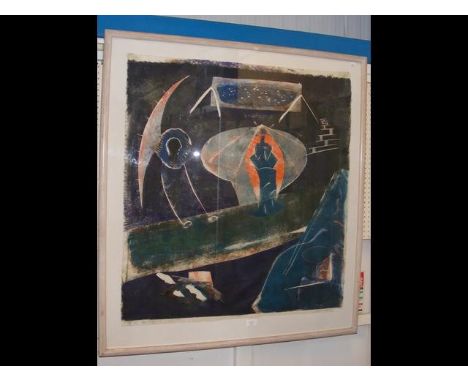 MATTHEW HILTON - a limited edition abstract lithograph on textured paper, 3/3 - 90cm x 85cm, framed