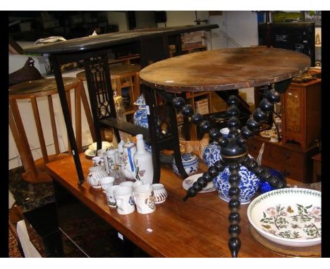 A gateleg tea table and a tri-pod occasional table on bobbin supports