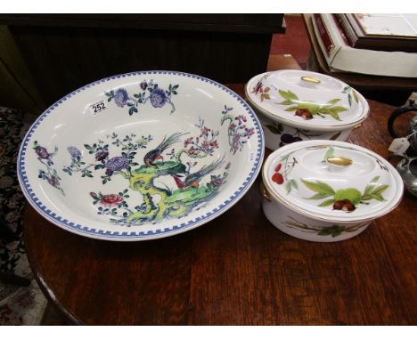 Large Spode bowl & 2 Royal Worcester Evesham casserole pots (1 A/F)