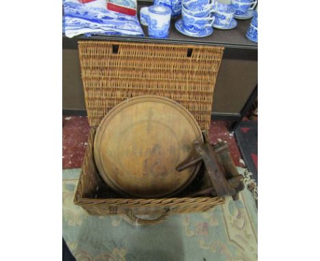 Wicker basket with tray marked Haiti & vintage plane