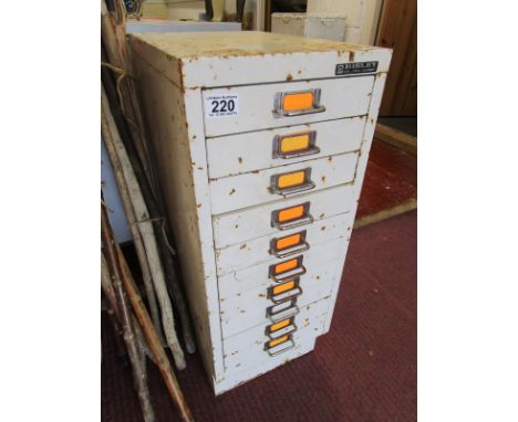 Small vintage 10 drawer filing cabinet marked Bisley