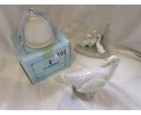 2 small Lladro Nao geese & Lladro bell with box