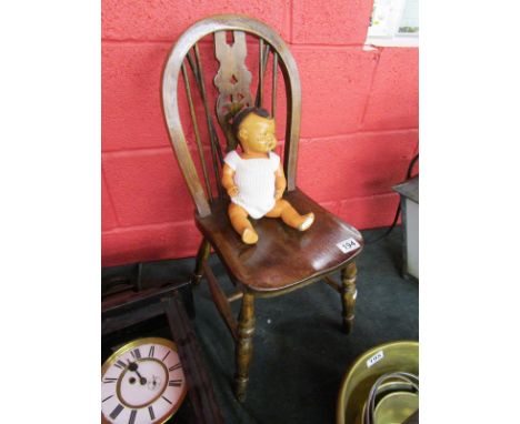 Wheelback child's chair & vintage doll