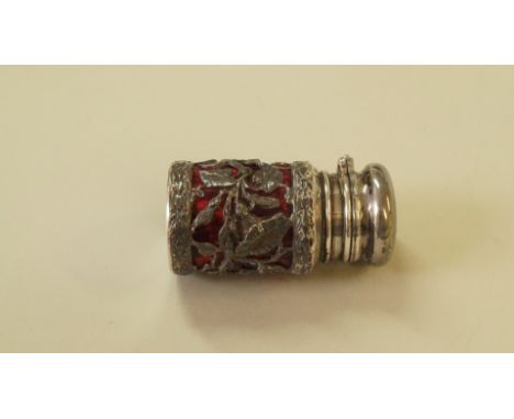 A Victorian silver mounted ruby glass scent bottle, by Samson Mordan & Co, London 1889, 5.7cm Condition Report: Initials to l