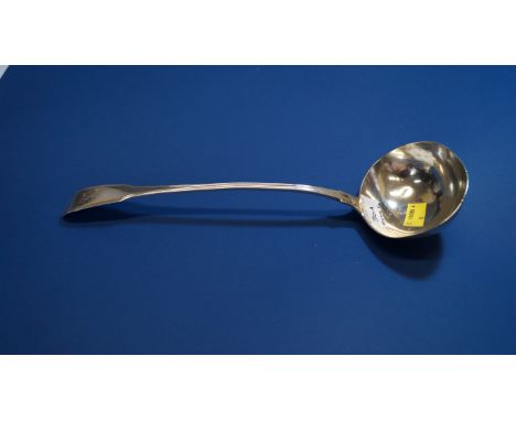 A George III silver fiddle and thread pattern soup ladle, by William Eley & William Fearn, London 1801, 33cm, 194g. Condition